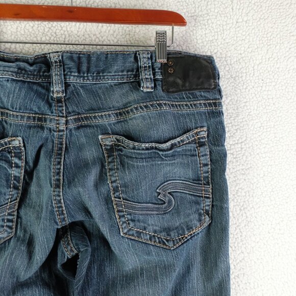Silver Jeans Mens 38x32 Blue Zac Relaxed Bootcut Stone Wash Whiskers Y2K - Picture 5 of 11